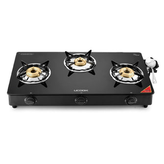 UCOOK Junto By United Ekta Engg. C Series Basic Gas Stove With Glass Cooktop (3 Burners), Manual, Black