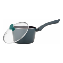 UCOOK FORGED NS SAUCEPAN+GLASS LID IC-TEAL BLUE SOFT TOUCH HANDLES - 160mm/1.75 Litre Stir Fry Pan 24 cm diameter with Lid 1.75 L capacity (Aluminium, Non-stick, Induction Bottom)