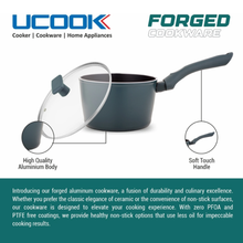 UCOOK FORGED NS SAUCEPAN+GLASS LID IC-TEAL BLUE SOFT TOUCH HANDLES - 160mm/1.75 Litre Stir Fry Pan 24 cm diameter with Lid 1.75 L capacity (Aluminium, Non-stick, Induction Bottom)