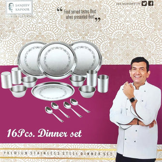 Sanjeev kapoor 16 Pc Stainless Steel Dinner Set Mirror Finish