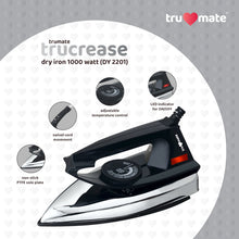 trumate trucrease dry iron 1000W with non-stick PTFE Soleplate – Black