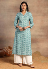 Indya Turquoise Blue Abstract Print Cotton Kurta Medium Size (Only Kurta)