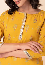 Indya Mustard Yellow Mughal Foil Print Straight Kurta (Small) Only Kurta