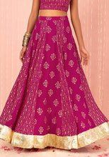 Indya Dark Pink Floral Foil Print Lehenga Skirt (Only Skirt) Large Size