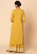 Indya Mustard Yellow Foil Print Double Layered Muslin Kurta (Large) Only Kurta