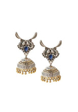 Indya Silver Oxidised Tribal Jhumka Earrings