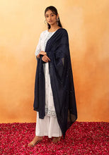 Indya Dark Blue Sequins And Thread Embroidered Chanderi Dupatta