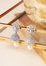 Indya Silver Finish Zirconia And Pink Stone Jhumki Earrings