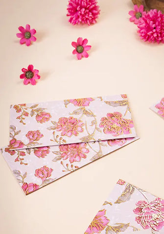 Indya Beige Floral Foil Print Shagun Envelope (Set of 10)