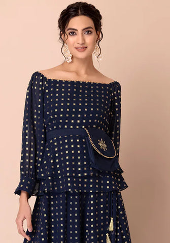 Indya Navy Foil Peplum Top