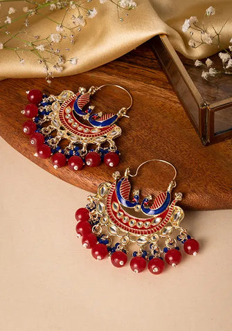 Indya Gold Finish Meenakari And Turquoise Bead Chandbali Earrings