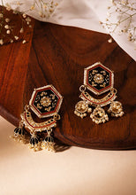 Indya Gold Finish Meenakari Black Dangler Earrings