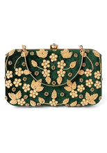 Indya Dark Green Zardosi Embroidered Clutch