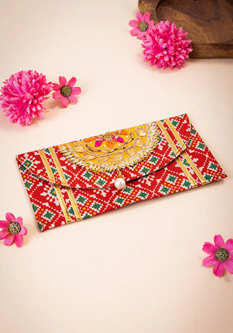 Indya Orange Patola Print Shagun Envelope