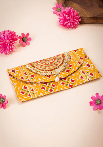 Indya Yellow Patola Print Shagun Envelope