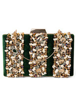 Indya Dark Green Stone Embellished Clutch