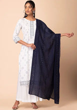 Indya Dark Blue Sequins And Thread Embroidered Chanderi Dupatta