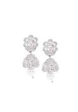 Indya Silver Finish Zirconia And Pink Stone Jhumki Earrings