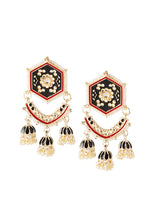 Indya Gold Finish Meenakari Black Dangler Earrings