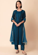 Indya Teal Blue Solid Mesh Dupatta