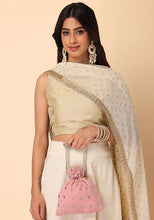 Indya Light Pink Sequin And Mirror Embroidered Potli