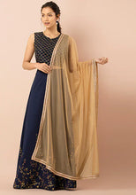 Indya Beige Gota Patti Border Mesh Dupatta