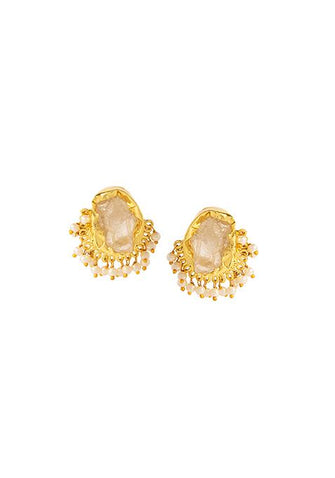 Indya Gold Finish Rose Quartz Stone Stud Earrings