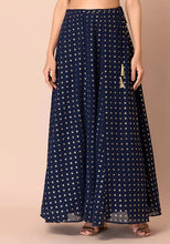 Indya Navy Ikat Foil Flared Skirt with Cancan L