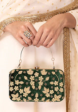 Indya Dark Green Zardosi Embroidered Clutch