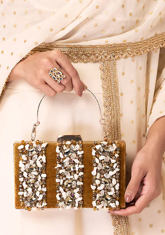 Indya Gold Stone Embellished Clutch