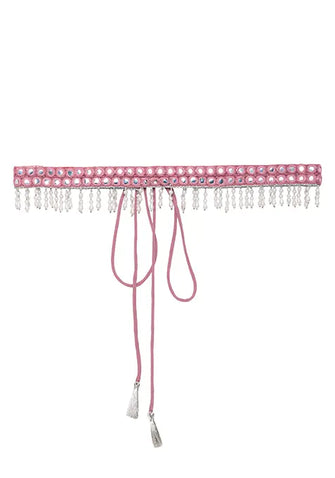 Indya Pink Mirror And Pearl Fringe Belt