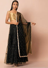 Indya Black Embroidered Sequin Net Dupatta