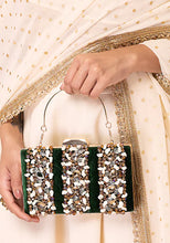 Indya Dark Green Stone Embellished Clutch