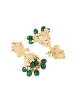 Indya Gold Finish Kundan And Green Bead Jhumka Earrings