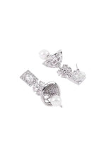 Indya Silver Finish Zirconia Baguette Pearl Drop Jhumki Earrings