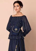 Indya Navy Foil Peplum Top