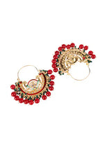 Indya Gold Finish Kundan Green And Red Bead Chandbali Earrings