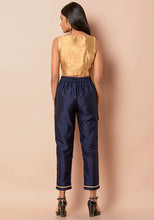 Indya Navy Gota Insert Fitted Pants Extra Small