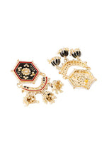 Indya Gold Finish Meenakari Black Dangler Earrings