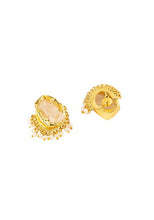 Indya Gold Finish Rose Quartz Stone Stud Earrings