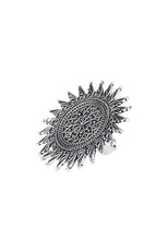 Indya Silver Oxidised Abstract Sunflower Ring