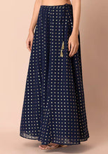 Indya Navy Ikat Foil Flared Skirt with Cancan L