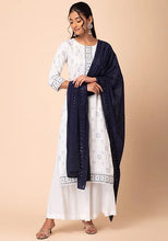 Indya Dark Blue Sequins And Thread Embroidered Chanderi Dupatta