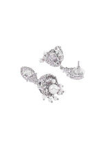 Indya Silver Finish Zirconia And White Bead Jhumki Earrings