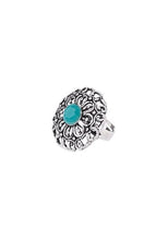 Indya Silver Oxidised Green Stone Ring