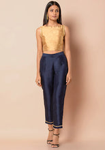 Indya Navy Gota Insert Fitted Pants Small