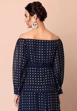 Indya Navy Foil Peplum Top