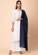 Indya Dark Blue Sequins And Thread Embroidered Chanderi Dupatta