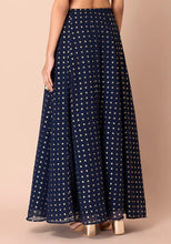 Indya Navy Ikat Foil Flared Skirt with Cancan L