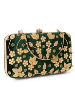 Indya Dark Green Zardosi Embroidered Clutch